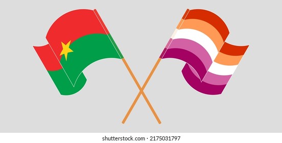 Gekreuzte und schwellende Flaggen Burkina Fasos und Lesbischer Pride