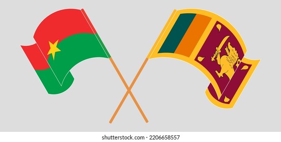 Gekreuzte und wehende Flaggen von Burkina Faso und Sri Lanka. Vektorgrafik
