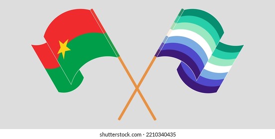 Die gekreuzten und schwingenden Fahnen von Burkina Faso und Homosexuelle sind stolz. Vektorgrafik
