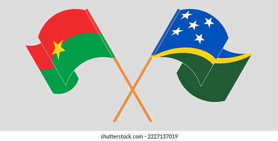 Gekreuzte und wehende Flaggen von Burkina Faso und den Salomonen. Vektorgrafik