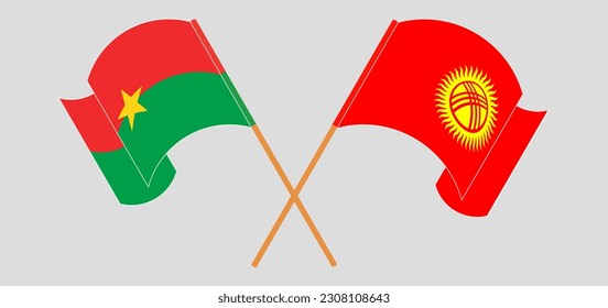 Gekreuzte und schwellende Flaggen Burkina Fasos und Kirgisistans. Vektorgrafik
