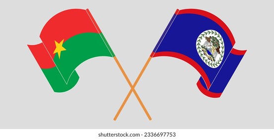 Die Flaggen von Burkina Faso und Belize überqueren und schwingen. Vektorgrafik
