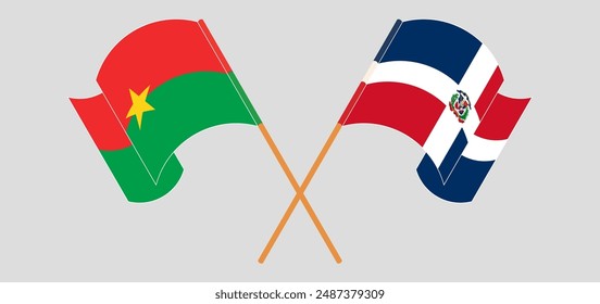 Crossed and waving flags of Burkina Faso and Dominican Republic. Vector illustration
