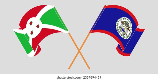Crossed and waving flags of Burundi and Belize. Vector illustration
