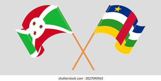 Gekreuzte und wehende Flaggen Burundis und der Zentralafrikanischen Republik