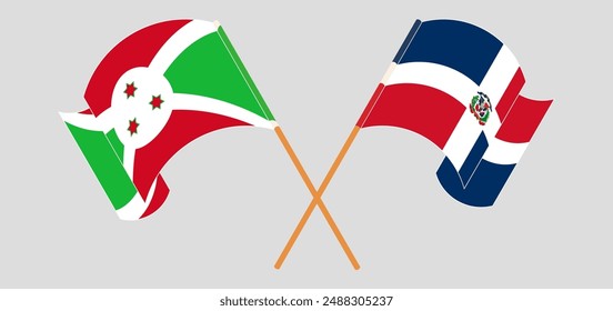 Crossed and waving flags of Burundi and Dominican Republic. Vector illustration
