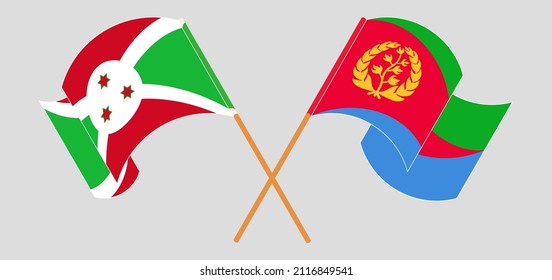 Crossed and waving flags of Burundi and Eritrea. Vector illustration
