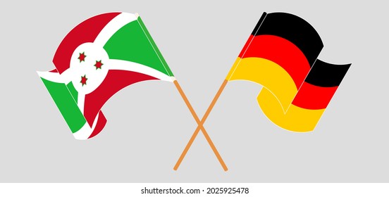 Crossed and waving flags of Burundi and Germany