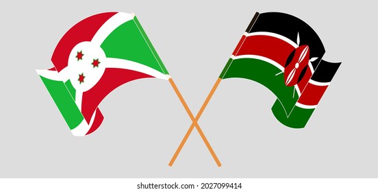 Crossed and waving flags of Burundi and Kenya