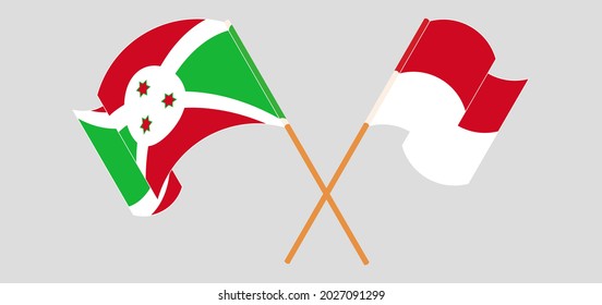 Crossed and waving flags of Burundi and Monaco