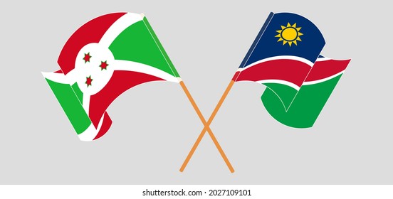 Banderas cruzadas y ondeando banderas de Burundi y Namibia