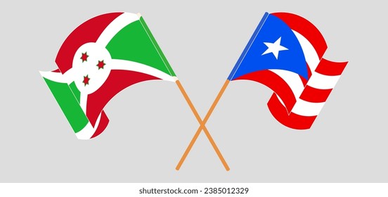Crossed and waving flags of Burundi and Puerto Rico. Vector illustration
