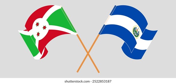 Crossed and waving flags of Burundi and Republic of El Salvador. Vector illustration.
