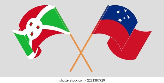 Crossed and waving flags of Burundi and Samoa. Vector illustration
