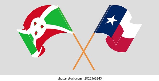 Crossed and waving flags of Burundi and the State of Texas