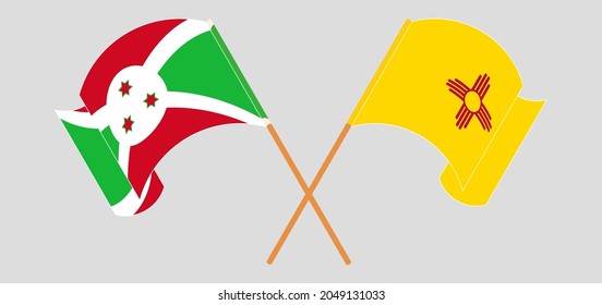 Crossed and waving flags of Burundi and the State of New Mexico