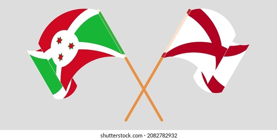 Crossed and waving flags of Burundi and The State of Alabama. Vector illustration
