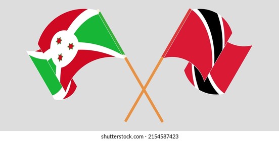 Crossed and waving flags of Burundi and Trinidad and Tobago. Vector illustration
