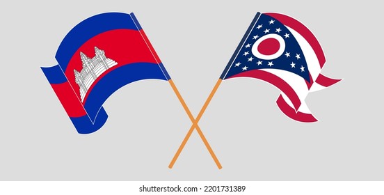 Cruzaron y ondearon banderas de Camboya y del Estado de Ohio. Ilustración del vector
