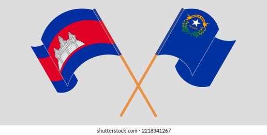 Überquerte und schwellende Flaggen von Kambodscha und dem Staat Nevada. Vektorgrafik
