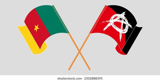 Crossed and waving flags of Cameroon and Anarchy. Vector illustration
