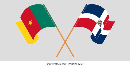 Crossed and waving flags of Cameroon and Dominican Republic. Vector illustration
