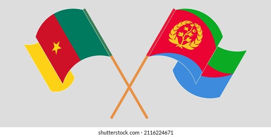 Crossed and waving flags of Cameroon and Eritrea. Vector illustration
