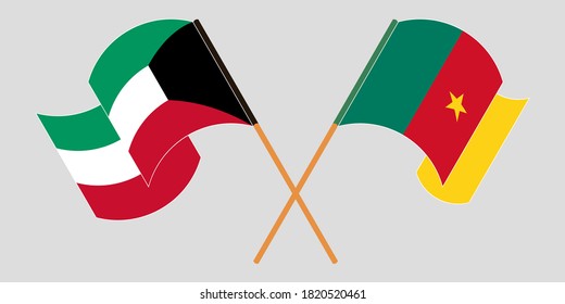 Banderas cruzadas y ondeando banderas de Camerún y Kuwait