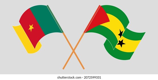 Crossed and waving flags of Cameroon and Sao Tome and Principe