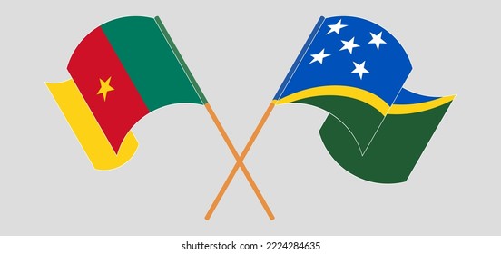 Überquerte und schwellende Flaggen von Kamerun und Salomonen. Vektorgrafik
