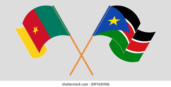 Cruzaron y ondearon banderas de Camerún y Sudán del Sur. Ilustración del vector
