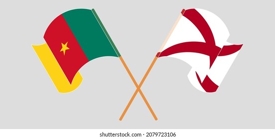 Crossed and waving flags of Cameroon and The State of Alabama. Vector illustration

