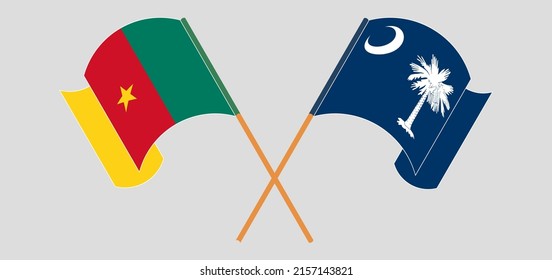Crossed and waving flags of Cameroon and The State of South Carolina. Vector illustration
