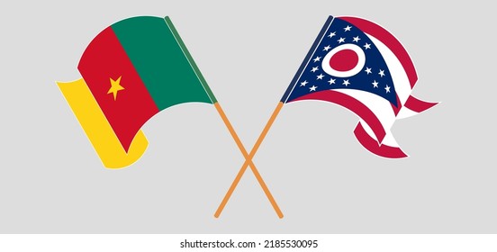 Cruzando y ondeando banderas de Camerún y el estado de Ohio. Ilustración del vector
