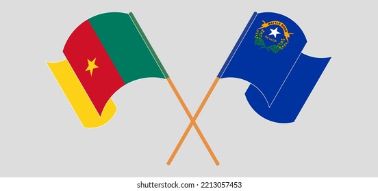 Crossed and waving flags of Cameroon and The State of Nevada. Vector illustration
