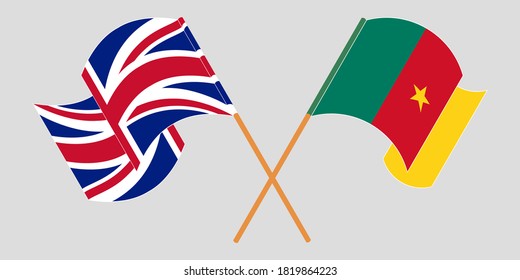 Crossed and waving flags of Cameroon and the UK