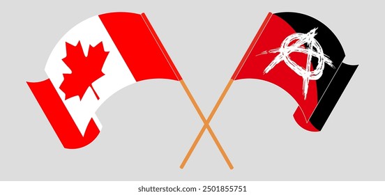 Crossed and waving flags of Canada and Anarchy. Vector illustration
