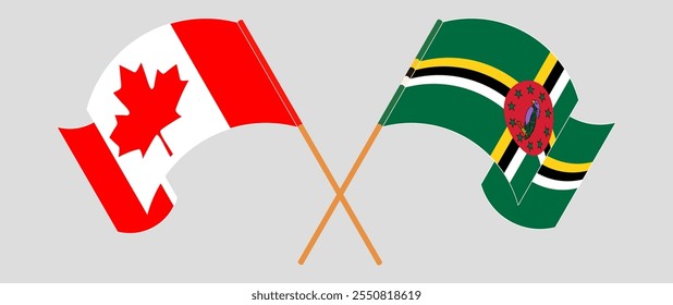 Crossed and waving flags of Canada and Dominica. Vector illustration.
