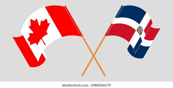 Crossed and waving flags of Canada and Dominican Republic. Vector illustration
