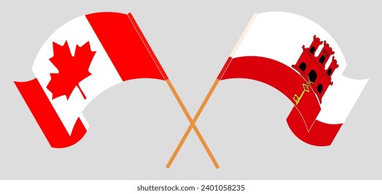 Crossed and waving flags of Canada and Gibraltar. Vector illustration
