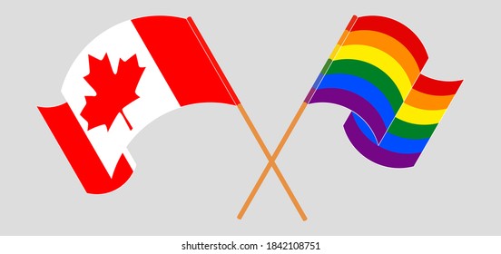 Crossed and waving flags of Canada and LGBTQ