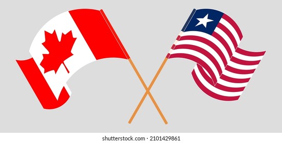 Crossed and waving flags of Canada and Liberia. Vector illustration

