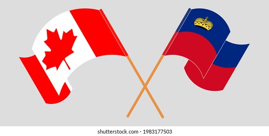 Crossed and waving flags of Canada and Liechtenstein