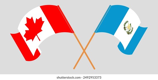 Crossed and waving flags of Canada and Republic of Guatemala. Vector illustration
