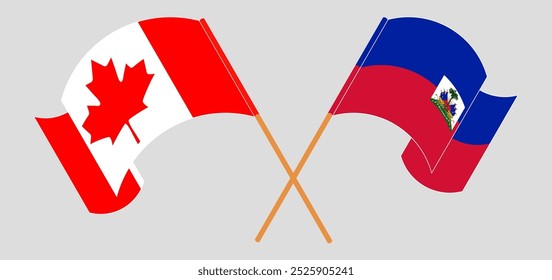 Crossed and waving flags of Canada and Republic of Haiti. Vector illustration.
