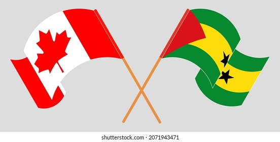 Crossed and waving flags of Canada and Sao Tome and Principe