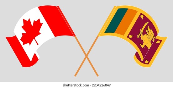 Crossed and waving flags of Canada and Sri Lanka. Vector illustration
