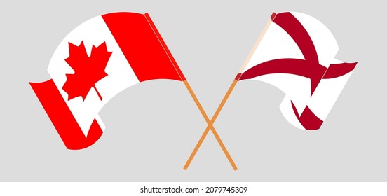 Crossed and waving flags of Canada and The State of Alabama. Vector illustration
