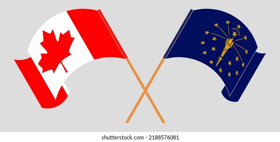 Cruzando y ondeando banderas de Canadá y el Estado de Indiana. Ilustración del vector
