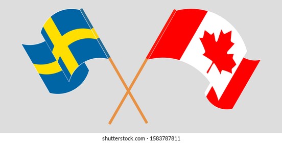 Crossed and waving flags of Canada and Sweden